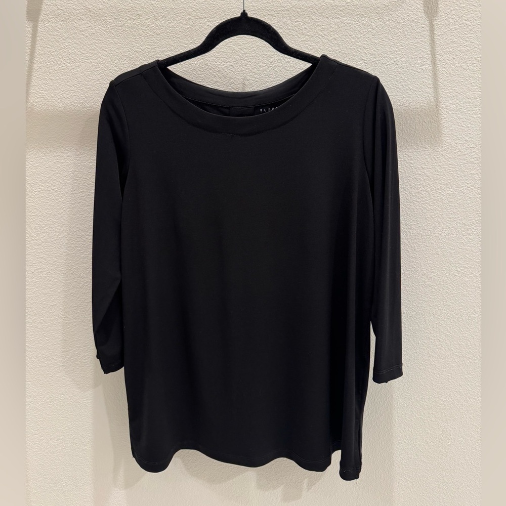 Susan Graver medium petite Elegant Black Women's Top 3/4 sleeve boat neck